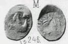 Монета 1/60 денги XV век Пуло  (голубь вправо, на обороте надпись)
