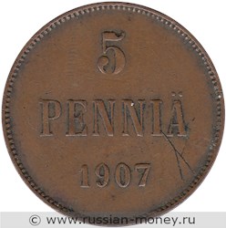 Монета 5 пенни (penniä) 1907 года 5 пенни. Реверс